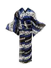 画像をギャラリービューアに読み込む, Oblique Dahlia 着物+帯 セット 2025DinnerShowプラン(特急仕立て・5年保証込み)Black x Blue