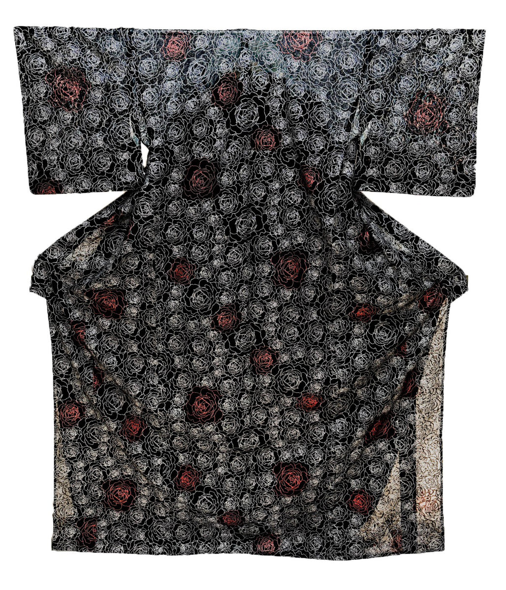 YOSHIKIMONO 着物（小紋） 紅一点線画バラ