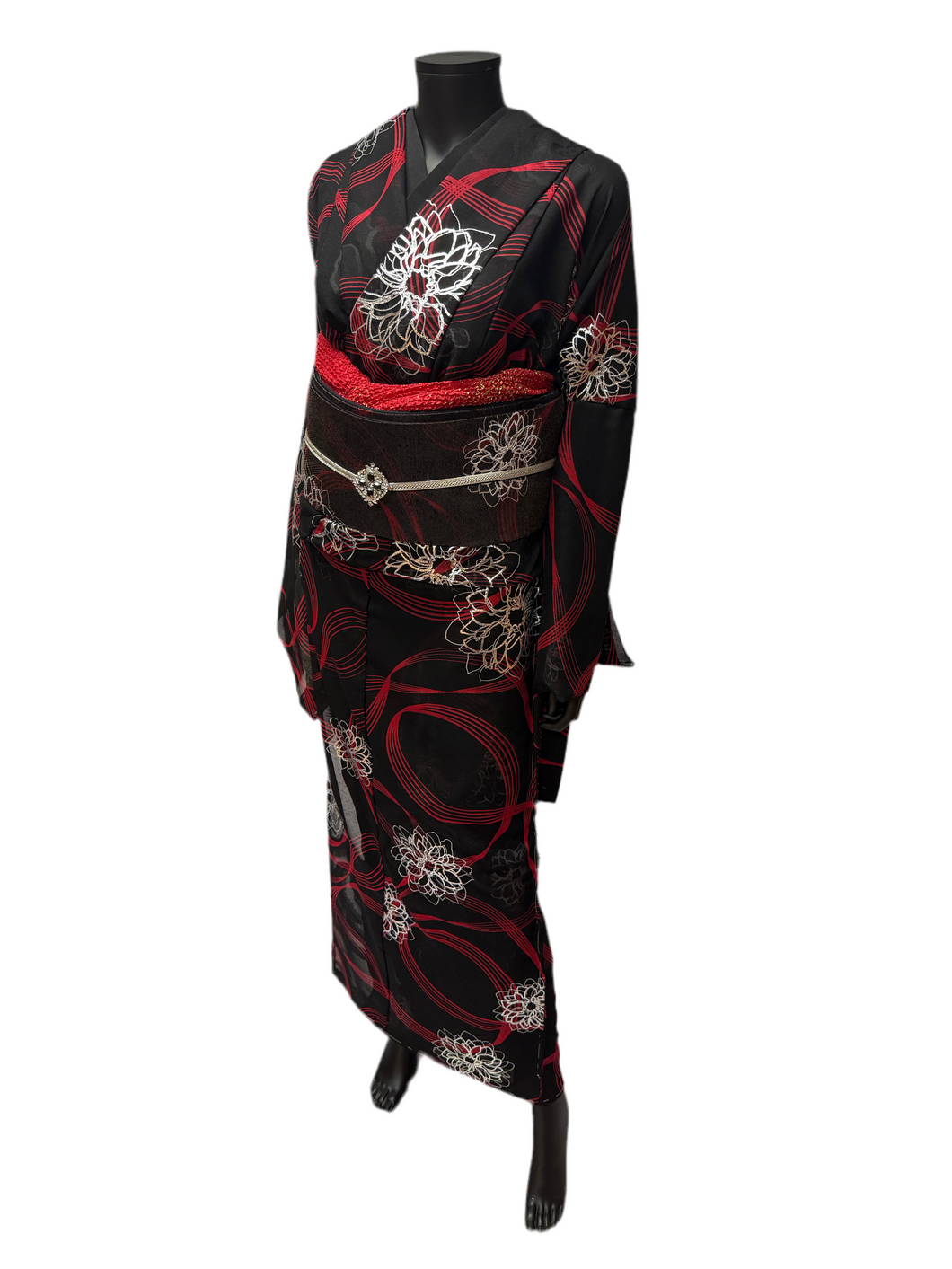 Crystal Rose Kimono + Obi Set 2025 Dinner Show Plan (Limited Express Tailoring, 5-year warranty included) black × red