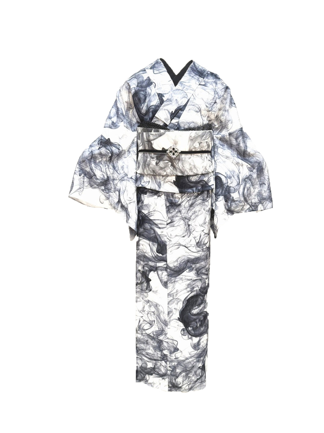 Smoke Kimono + Obi Set 2025 Dinner Show Plan (Limited Express Tailoring, 5-year warranty included) White x Black