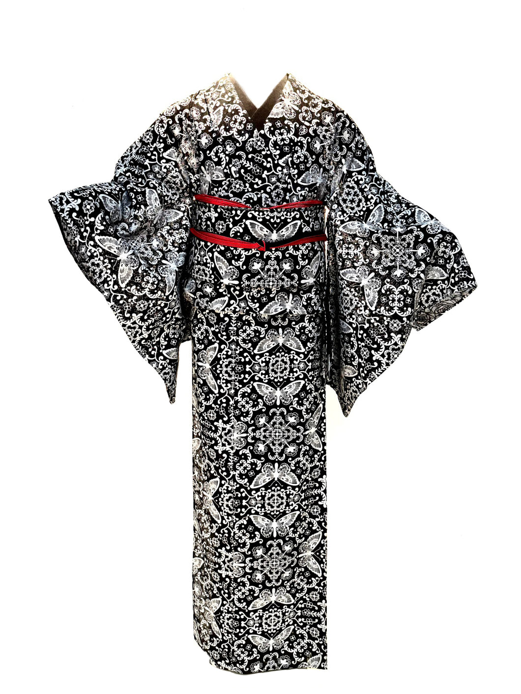 Flower-shaped butterfly kimono + obi set