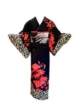 画像をギャラリービューアに読み込む, ヒョウ柄に更紗　着物　YOSHIKI CLASSICAL 2026プラン（特急仕立て・5年保証込み） Black
