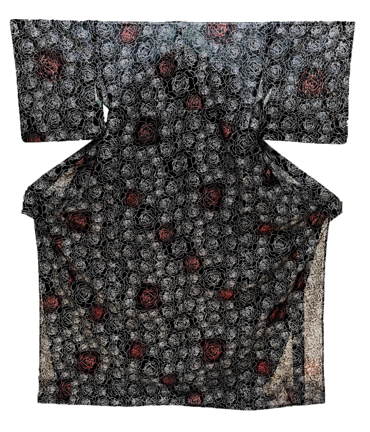 値下げ❗️【新品】コシノジュンコ　綿絽　黒✖️赤　疋田絞り柄　洗える着物 値下げ❗️【新品】コシノジュンコ 綿絽 黒✖️赤 疋田絞り柄 洗える着物